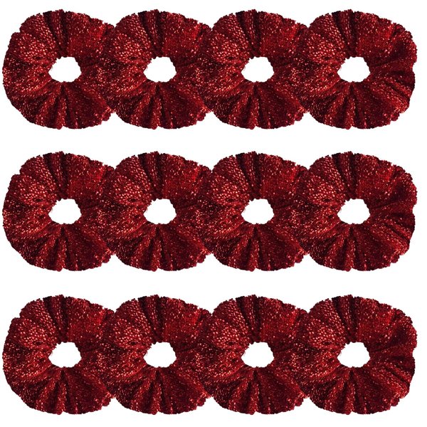 12 Pcs Glitter Cheer Christmas Hair Scrunchies For Thick Hair Santa Claus Scrunchie School Performance/Sports/Practice/Party Scrunchie Ponytail Holder Wrist for Girls Show (Red)