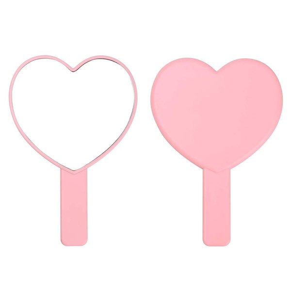 TBWHL Heart-Shaped Travel Handheld Mirror, Cosmetic Hand Mirror with Handle (Pink, 1Pack)