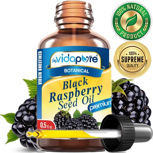 MYVIDAPURE BLACK RASPBERRY SEED OIL WILD GROWTH RAW. 100% Pure VIRGIN UNREFINED Undiluted 0.5 Fl.oz.- 15 ml. For Face, Skin, Hair, Lip Care.