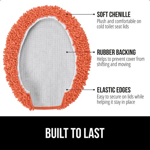 Gorilla Grip Soft Chenille Bathroom Toilet Lid Cover, Machine Washable Seat Covers, 17.5x15, Stays in Place Rubber Backing, Fits Most Round, Elongated and Oblong Lids, Accessories Decor, Coral