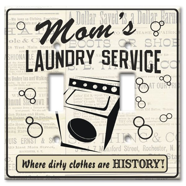 Art Plates - Double Gang Toggle OVERSIZE Switch Plate - OVER SIZE Decorative Metal Wall Plate - Mom's Laundry Service - (Made in USA)