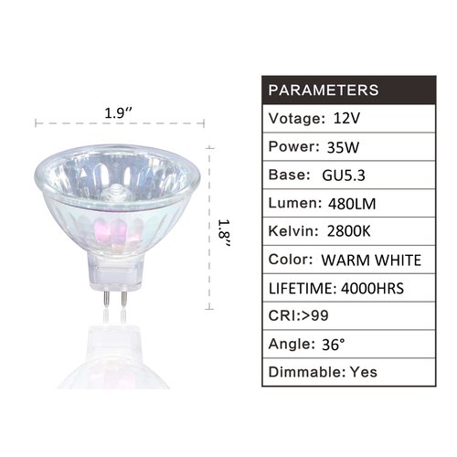 GMY MR16 Halogen Bulb 35W, Dimmable 12V MR16 GU5.3 Spotlight, 4000Hrs Long Lifetime, 2800K, Warm White, 36° Beam Angle Bi-Pin Base, 6Pack