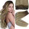 Sunny Ombre Human Hair Weft Extensions Brown Sew in Hair Extensions Balayage Dark Brown Faded Light Brown Mix Blonde Hair Wefts Human Hair Sew in Straight Hair Bundles for School 100g 18inch
