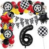 6rd Birthday Race Car Balloons Decorations, 40 Inch Racetrack Black Number 6 Balloon, Mylar Black 6 Balloon for 6rd Birthday Party Supplies, 7 Pcs
