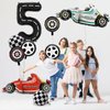 Number 5 Race Car Balloons, 43 Inch Race Car Party Decorations, Wheel Tire Balloons, Black and White Checkered Foil Balloons, Car Balloons for Boys 5th Birthday Party Decoration - Pack of 9