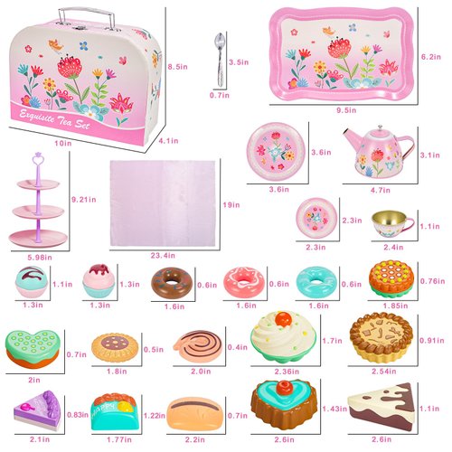 ShyLizard Tea Set for Little Girls, Kids Party Set Toys for 3 Year Old Girls, Princess Tea Set for Girls Gifts, Flower Design Tea Set Toys for Girls, Gifts for 3 4 5 6 Year Old Girls, 43PCS