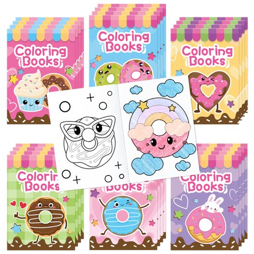 X1zuue 24Pcs Donut Coloring Books for Kids Bulk Cute Mini Coloring Booklet DIY Art Drawing Book with Dessert Doughnut for Toddlers Birthday School Party Favors Goodie Bag Filler