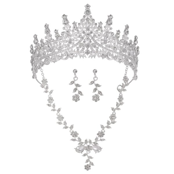 GEURLEV Wedding Crystal Tiaras and Crowns for Women, Bride Royal Queen Headband Princess Quinceanera Headpieces for Birthday Prom Pageant Party (Silver)