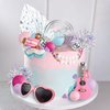 Guitar Cake Toppers Pink Blue Purple Ball Cake Toppers Silver Disco Mirror Ball Cake Decorations for Girl Guitar Musician Theme Party Kid Disco Music Birthday Supplies