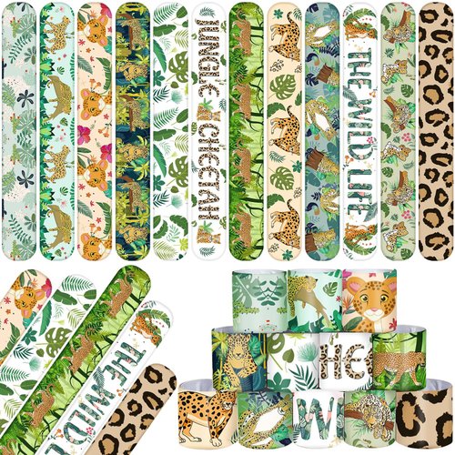 48 PCS Jungle Cheetah Slap Bracelets Cheetah Party Favors Cartoon Jungle Animals Party Wristbands for Kids Boys Girls Safari Leopard Party Supplies Birthday Party Baby Shower Carnival Prizes Gifts