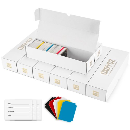 OXOYOZ Trading Card Storage Box, 8 Pack 5 Color Dividers 9 Label Stickers 30 Dividers, Card Box for Baseball Football Basketball Sports Cards,Card Holder for Mtg (8 Pack-White-Horizontal, 14.0" L)