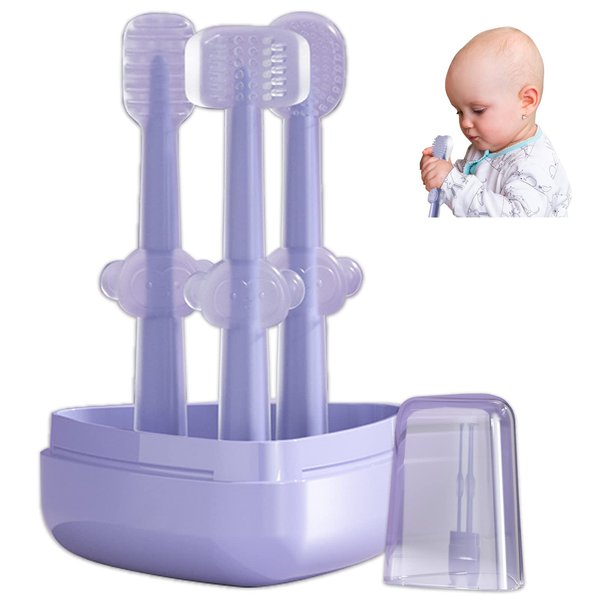 OUROBOT Baby Toothbrush, Baby Tongue Cleaner, Toddler Multifunction Silicone Toothbrush Set