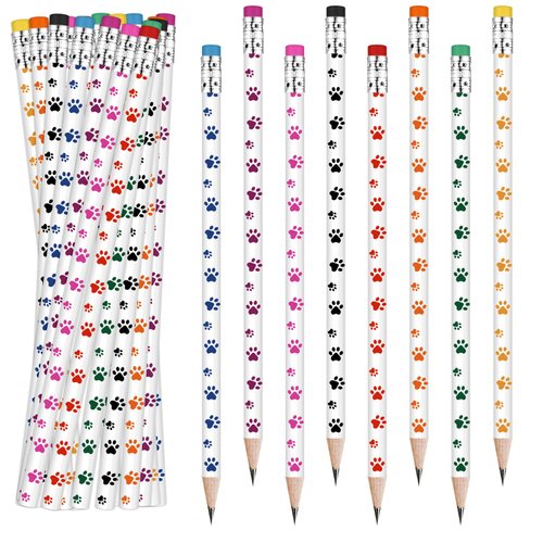 Weecent 48 Pcs Paw Print Pencil 8 Color Pencils Party Favors for Kids Wooden Writing Novelty Pencils with Erasers Dog Party Favors Fun School Supplies and Reward Prizes