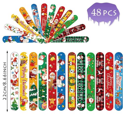 NovaHance 48 PCS Christmas Slap Bracelets Party Favors, Xmas Snap Bracelet Party Favors Supplies for kids&teens Gifts Teacher Classroom School Prizes Christmas Party