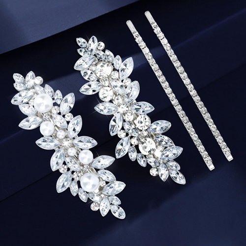 WHAVEL 4PCS Rhinestone Hair Barrettes for Women Silver Hair Clips Sparkly Rhinestone Barrettes Fancy Hair Clips Formal Hair Accessories for Women Wedding Prom Bride