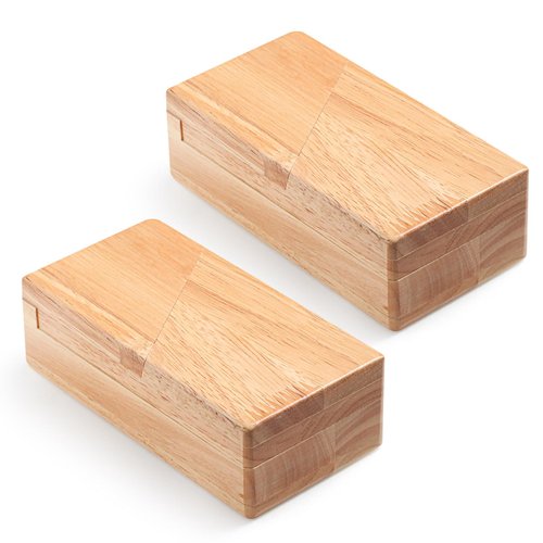 Zhanmai 2 Pack Christmas Puzzle Box Gift Wooden Magic Impossible Dovetail Box Secret Money Box Mini 3D Brain Teaser Box for Valentines Girlfriend Cash Adults Teens (Wood Color,Rectangle)