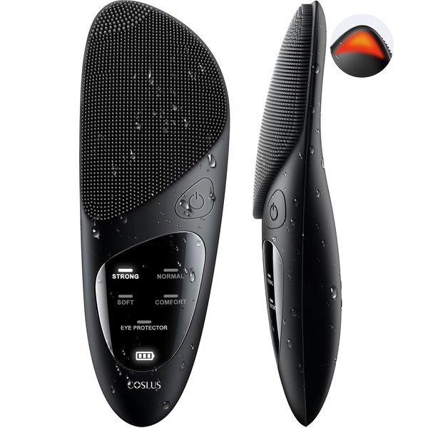 Facial Cleansing Brush Silicone Face Scrubber: COSLUS Waterproof Rechargeable Face Wash Brush, 4 Cleansing Modes, Electric Face Exfoliator for Father Men Women Gift Cleaning, Exfoliating, Massaging
