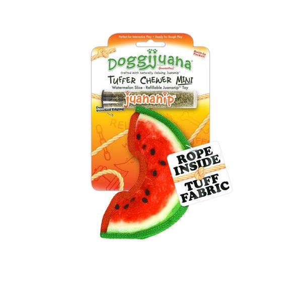 Doggijuana | Tuffer Chewer Mini - Interactive Dog Toy with Juananip Refill | Refillable Durable Dog Toy for Engaging Play and Natural Calming (Watermelon Slice)