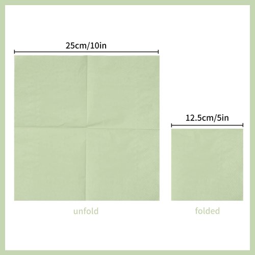 100 Pack Cocktail Napkin 2-Ply Dessert Napkins Folded 5 x 5 Inches Disposable Napkins for Dinner Wedding Birthday Party Bridal Anniversary Reception Event (100, Sage-Green)