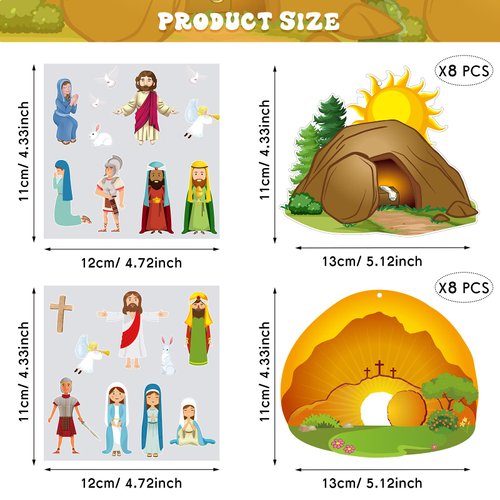 Civaner Make an Easter He Lives Sticker Scenes Religious Easter Stickers Craft Kit for Kids Resurrection Stickers Tree Ornaments Office Christian Jesus Stickers He is Risen Hanging DIY Art(16 Sets)