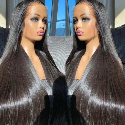 SUNKASA 13x4 Lace Front Wigs Human Hair Pre Plucked Straight HD Frontal Wigs for Black Women Human Hair Glueless Wig Natural Black 18 Inch