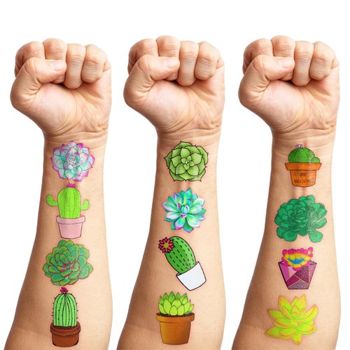 85 PCS Succulent Green Plants Temporary Tattoos Sticker Cactus Flowers Birthday Party Decorations Supplies Favors Gifts Boys Girls Baby Shower Adult Cute Tattoo School Prizes Reward Themed