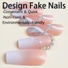 White French Press on Nails Square Long Length Fake Nail DIY Naked Glue on Nails with Rhinestones Design Nail Full Cover Glitter Line French Coffin Nails Tips for Women Acrylic Nail Decoration 24 PCS