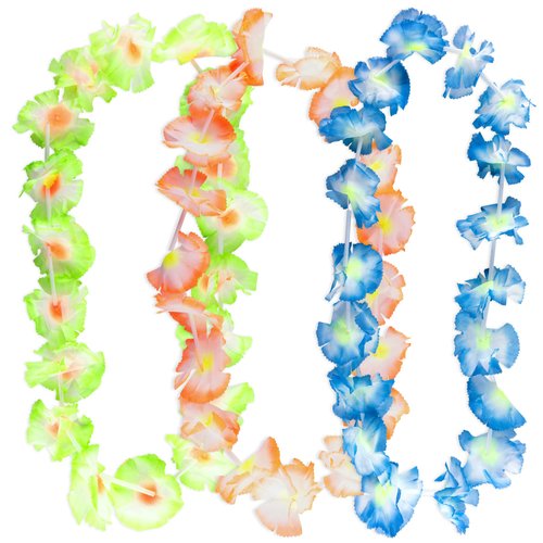 Super Z Outlet Giant Hawaiian Ruffled Simulated Colorful Luau Silk Flower Leis Jumbo Necklaces for Tropical Island Beach Theme Party Event, Birthday Supplies, Costume (12 Pack)