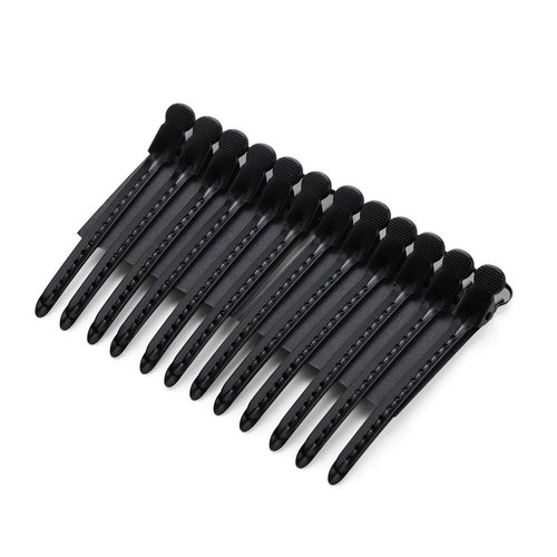 Drayas 12Pcs/set 3.7 Inches Metal Hair Clips for Styling and Sectioning,Dividing Duck Bill Clips with Prevent slippery Holes, Professional Salon Hair Clips for Women and Girls (Black)
