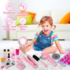 deAO Girls Beauty Salon Set 35pcs Pretend Play Stylist Toy Kit with Hairdryer, Mirror, Curling Iron and Other Accessories Kids Toddler Fashion Cutting Makeup Party Favor, Birthday Gift (Fake Makeup)