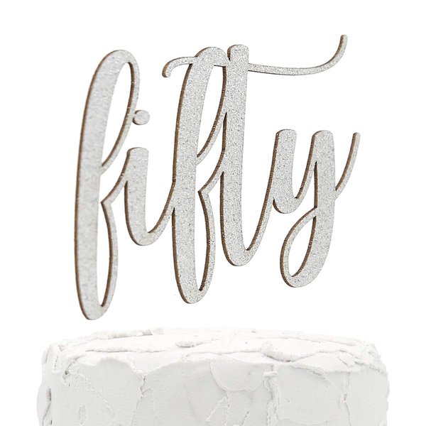 NANASUKO 50th Birthday Cake Topper - fifty - Double Sided Silver glitter - Premium quality Made in USA