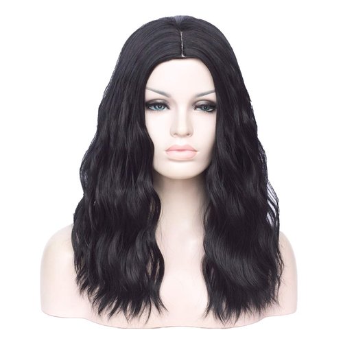 BUFASHION 20" Long Wavy Curly Dark Blue Synthetic Wig for Women Girls Cosplay Wig Halloween Costume Wig with Wig Cap(Dark Blue)