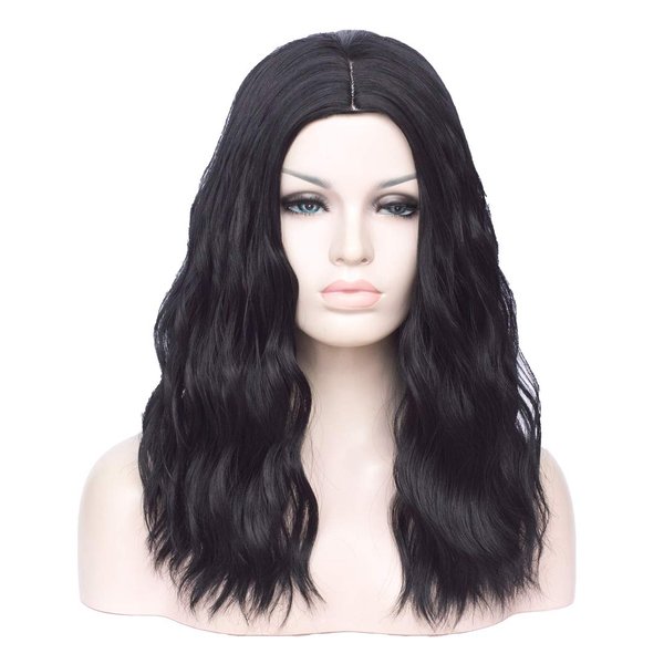BUFASHION 20" Long Wavy Curly Dark Blue Synthetic Wig for Women Girls Cosplay Wig Halloween Costume Wig with Wig Cap(Dark Blue)