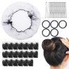 Hair Nets, U Shaped Hair Pins Set - 20 Invisible Elastic Mesh Nets, 50 Bun Maker Pins for Women, Girls, Ballet Dance, with 5pcs Hair Bands, Black