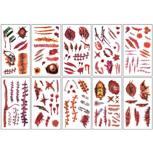 Halloween Temporary Tattoos for Women Men Adults Halloween Realistic Fake Scars Wound Tattoo Stickers Halloween Props for Halloween Makeup Halloween Themed Party Cosplay Accessories