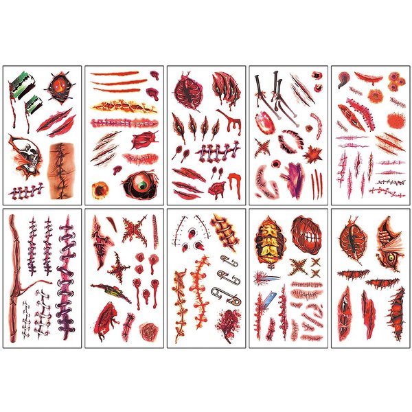 Halloween Temporary Tattoos for Women Men Adults Halloween Realistic Fake Scars Wound Tattoo Stickers Halloween Props for Halloween Makeup Halloween Themed Party Cosplay Accessories