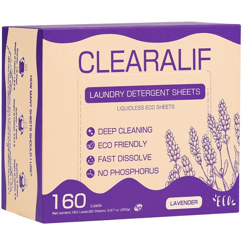 CLEARALIF Laundry Detergent Sheets 80 Sheets (Up to 160 Loads), Lavender - Great For Apartments, Dorms,Eco Friendly