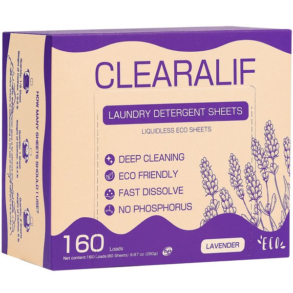 CLEARALIF Laundry Detergent Sheets 80 Sheets (Up to 160 Loads), Lavender - Great For Apartments, Dorms,Eco Friendly