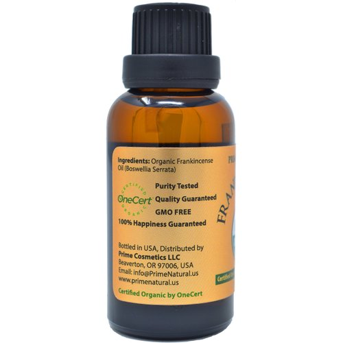 Prime Natural Organic Frankincense Essential Oil 30ml / 1oz Pure, Undiluted Aromatherapy Scent for Relaxation, Skin Care, and Calming Meditation