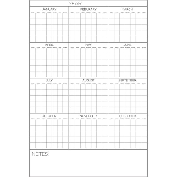 WallPops WPE2713 Yearly Calendar, White & Off-White 24 inch x 36 inch