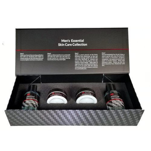 Aniise Men's Essential Skin Care Set of Face Moisturizer, Face Wash, Exfoliating Face Scrub and Balancing Toner