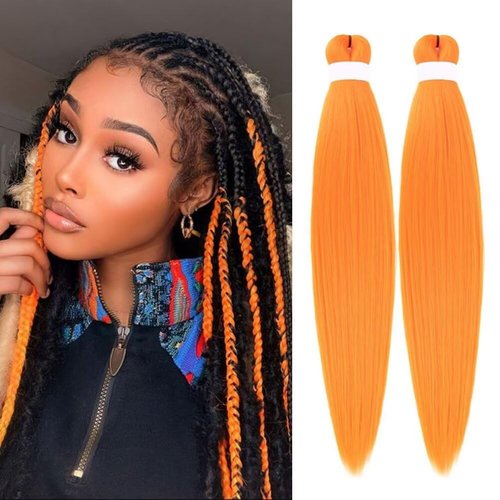 CANELIA Pre stretched Braiding Hair 26 Inch Neon Orange Braiding Hair Extensions Yaki Braids Hair Hot Water Setting Synthetic Braiding Hair Pre stretched Crochet Hair(26 Inch,2 Packs,Orange#)