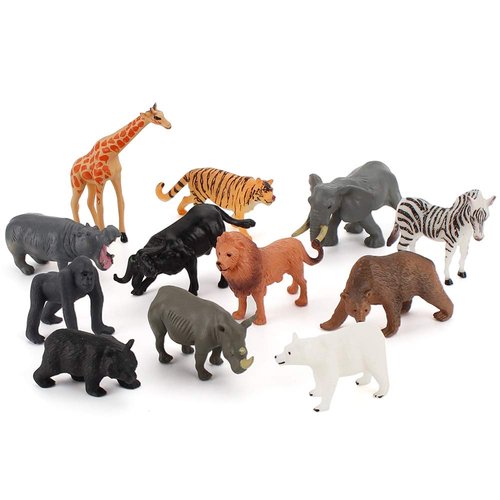 Fantarea 12 PCS Realistic Wild Life Jungle Animal Figures Model Lion Tiger Bear Elephant Desktop Ornament Collection Party Playset Favors Supplies Cake Toppers Toys for Boys Girls