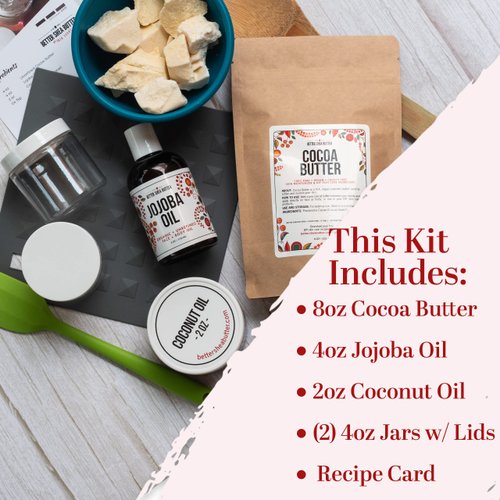 Better Shea Butter Cocoa Body Butter Making Kit - Includes Unrefined Cocoa Butter, Jojoba Oil, Coconut Oil, 2 Jars and Recipes Card with Link to Video Tutorial - Natural Whipped Body Lotion Making Kit