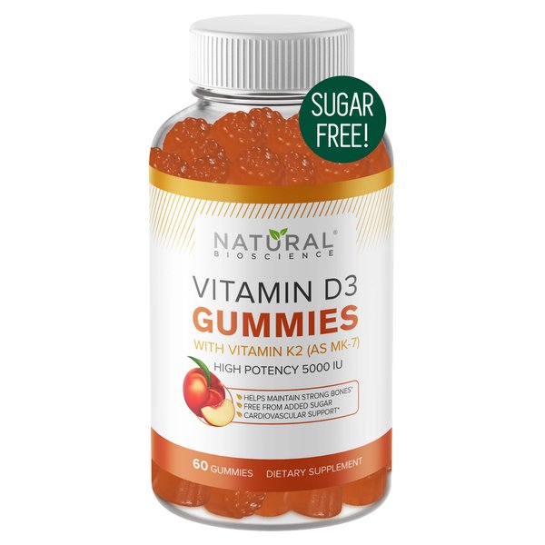 Sugar Free Vitamin D3 K2 Gummies - Vitamin D3 Gummies 5000 IU+K2 MK7 80 mcg, K2 D3 Vitamin Supplement Adults, Vitamin D K2 for Bones, Immune, Heart, Mood, Kosher, Halal, Gluten-Free, Non-GMO, 60 Count