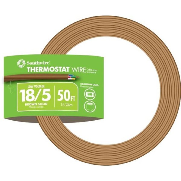 Southwire 64169622 5 Conductor 18/5 Thermostat Wire; 18-Gauge Solid Copper Class 2 Power-Limited Circuit Cable; 50-Feet; Brown