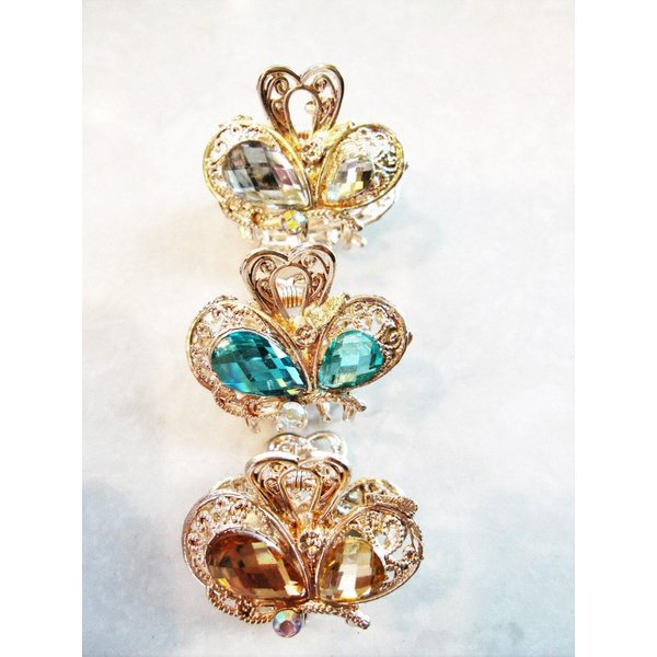 Generic Jeweled antique gold hair claw clip with crystals (Primary color: Blue (only 1 left))