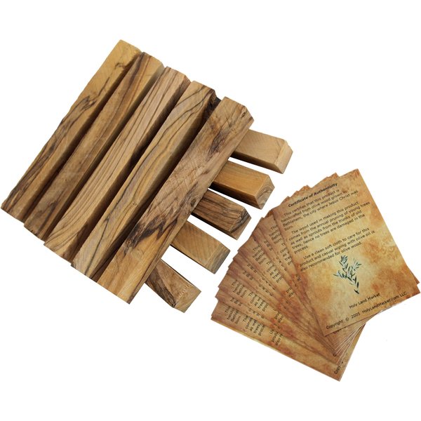 Holy Land Market Bethlehem Olive Wood Pen Blanks - 10 Pack, 3/4" x 5-5.5", Includes Authenticity Cards, Historic Crafting Material