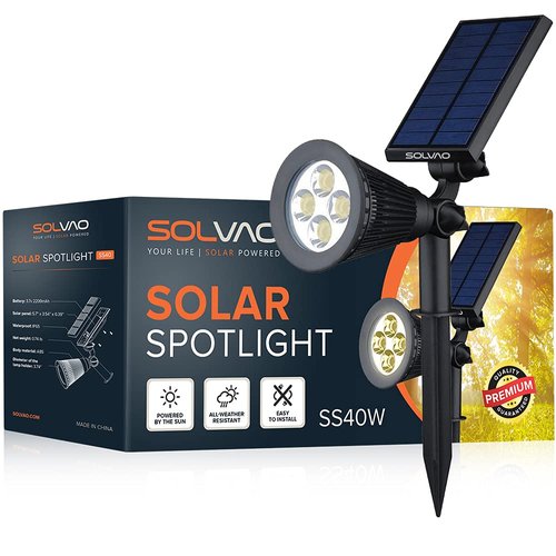 SOLVAO Solar Spotlight (Updated) - Ultra Bright, Waterproof, Outdoor LED Spot Light with Auto On/Off - Best Sun Powered, Rechargeable Uplight for Lighting Your Landscape, Yard & Garden (Warm White)