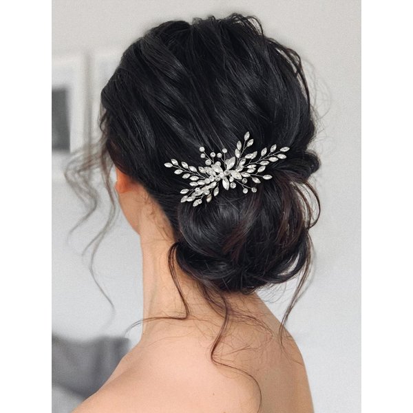 SWEETV Bride Silver Wedding Hair Comb Crystal Hair Accessories with Rhinestone Bridal Hair Clip Sparkly Hair Piece Gem Hair Accessories for Women and Girls